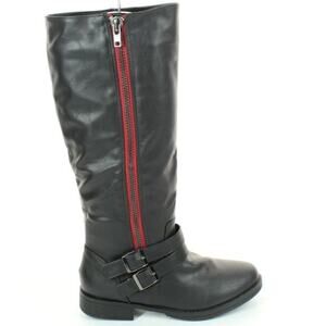 Brinley Co Women's Fulton Knee-High Black Boots Size 8M Red Zip Buckle NWOT
